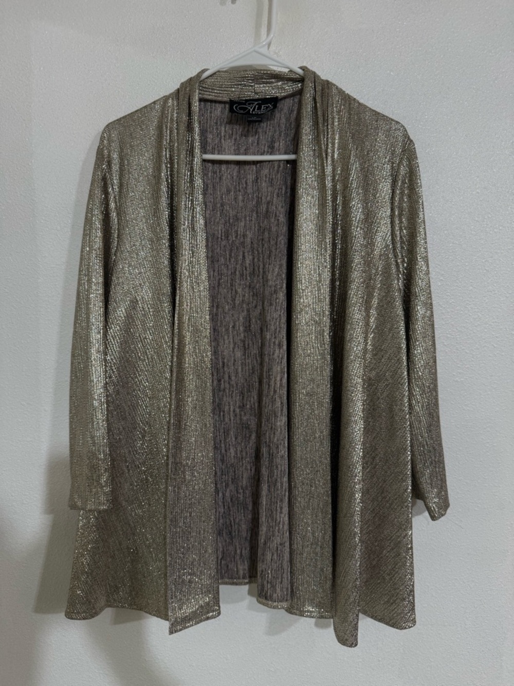 Alex evenings Metallic Open-Front Cardigan - Champagne NWOT LP evening formal